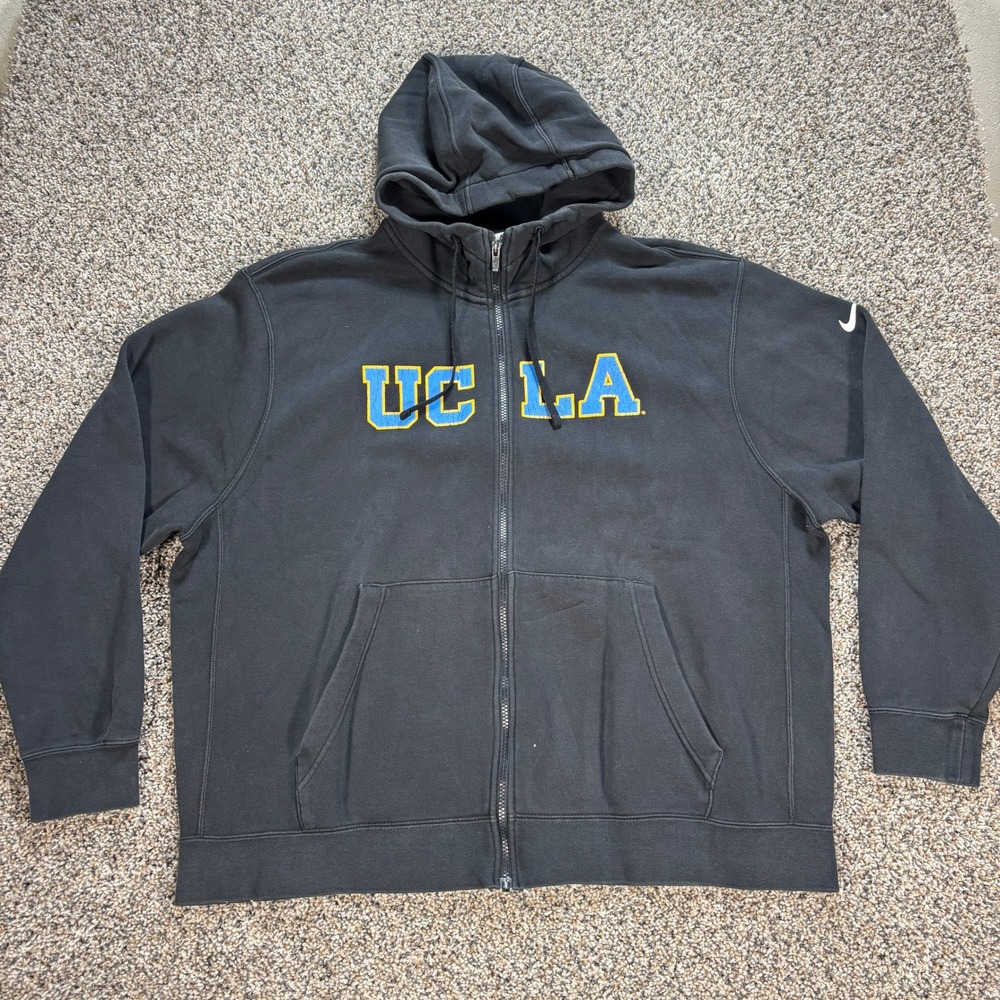 Nike UCLA Bruins Full Zip Hoodie Men's XXL Black Embroidered Logo Sweatshirt
